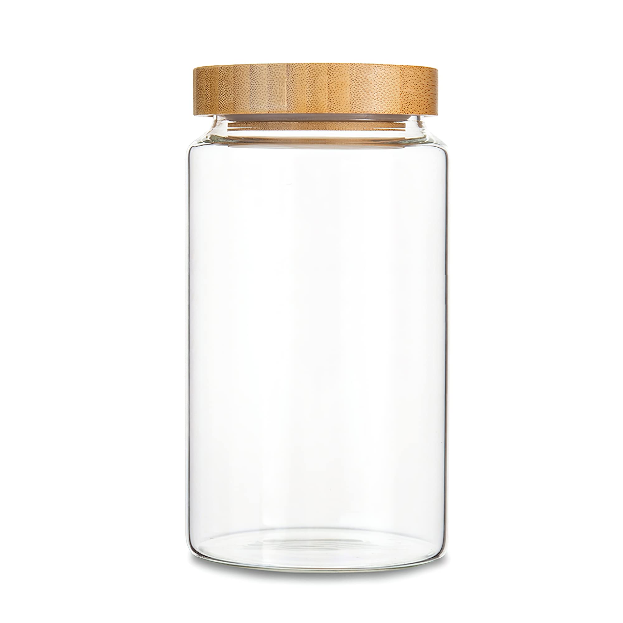 Moladri 1200Ml/42Oz Clear Cute Glass Storage Canister Holder With Airtight Bamboo Lid, Modern Decorative Large Container Jar For
