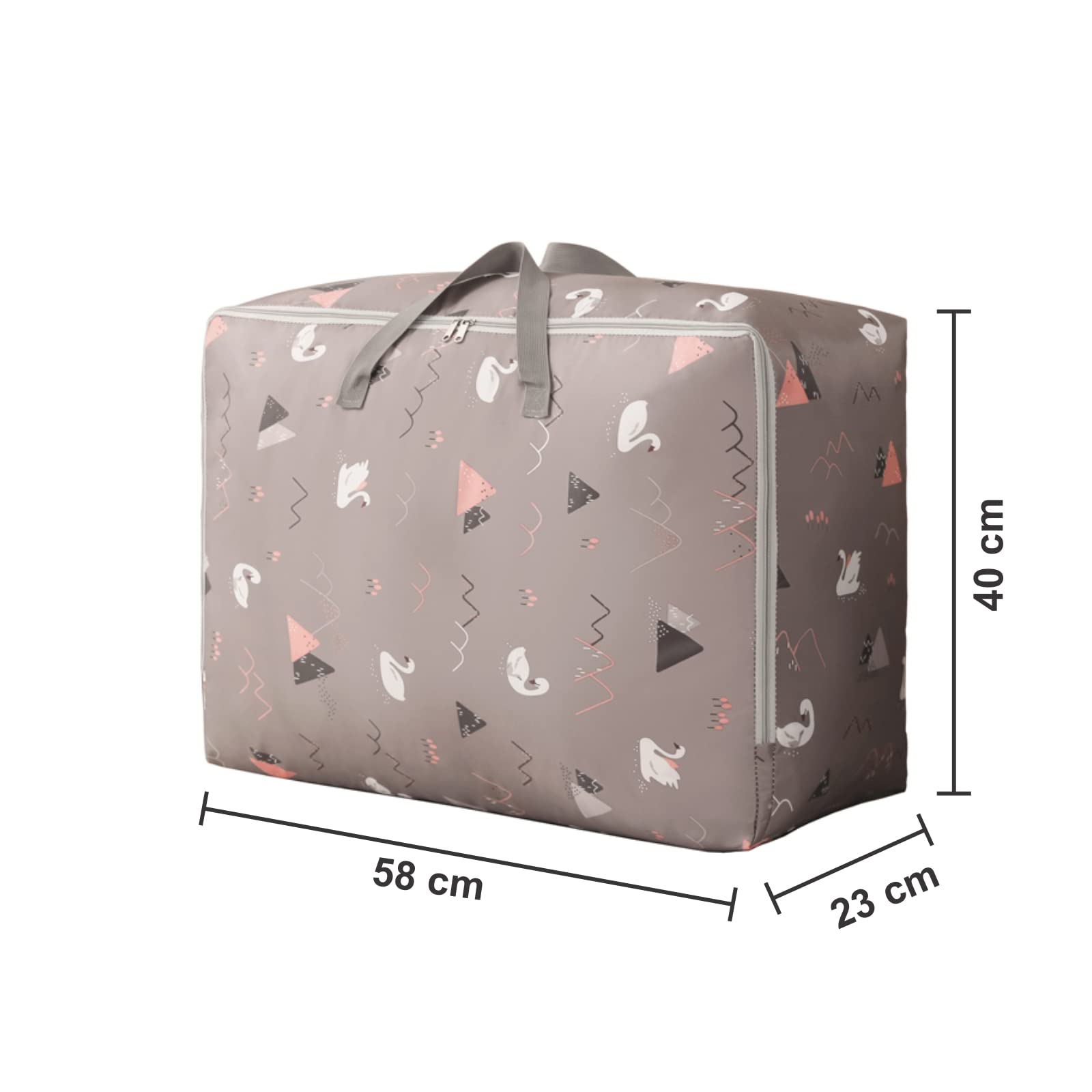 Wolpin Non-Woven Extra Large Size Underbed Storage Bag Waterproof (58 X 40 X 23 Cm) - Zippered Closure & Handle Swan Print, Rect