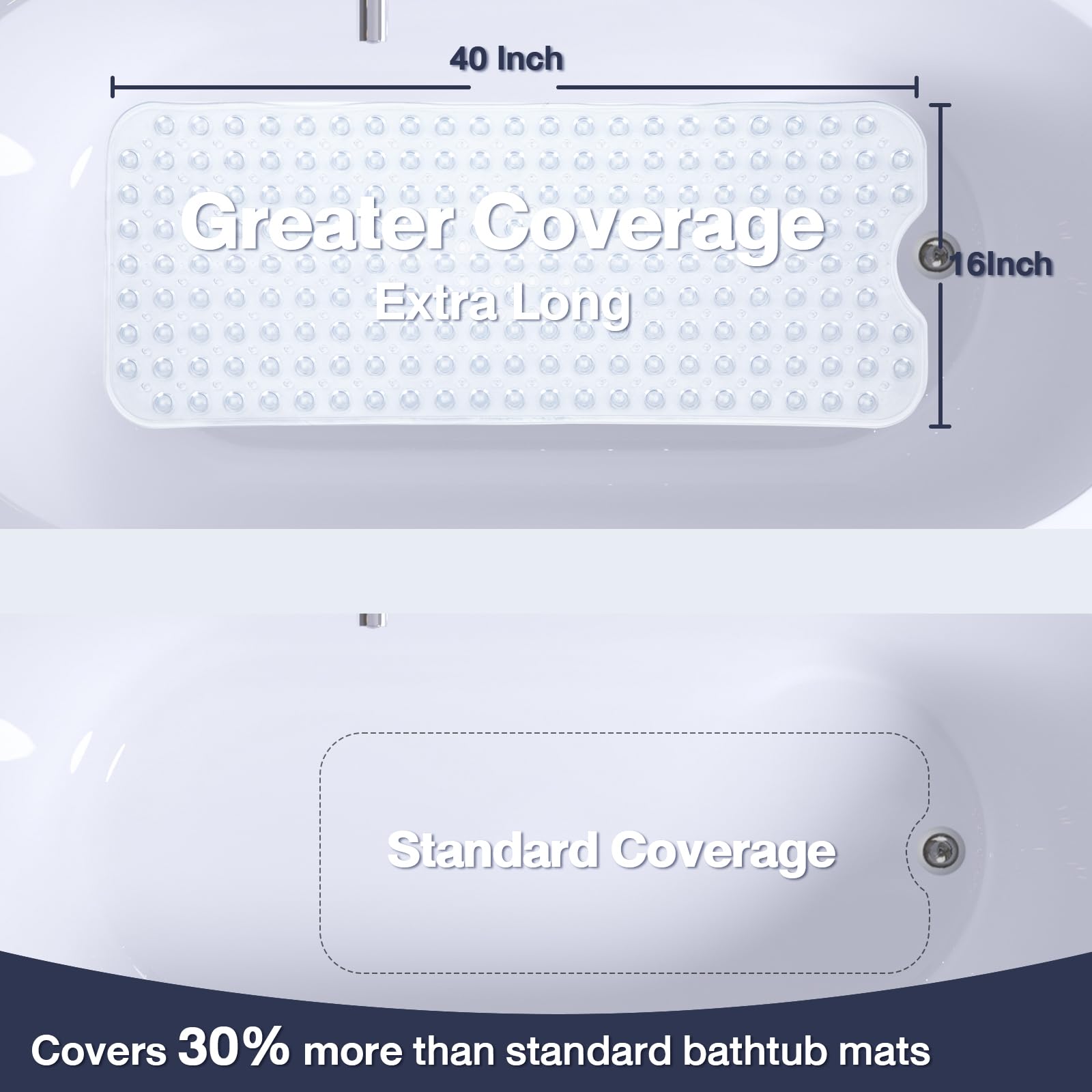 Naoloture Extra Long Clear Bathtub Mat Non Slip, Soft Bath Mat For Tub 40 X 16 Inch Full Size, Bath Tub Shower Mats For Bathroom