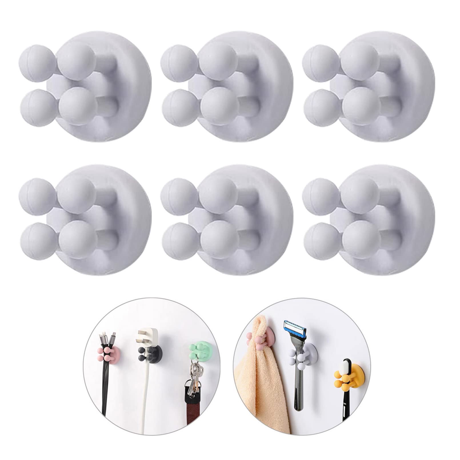 iBetterLife 6Pcs Toothbrush Holders for Bathrooms - Self-Adhesive Wall Mount to Mirror for Clipping & Hanging Shower Razor Towel