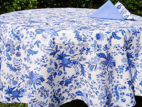 Le Cluny, Versailles Blue And White French Provence 100 Percent Coated Cotton Tablecloth, 70 Inch Round