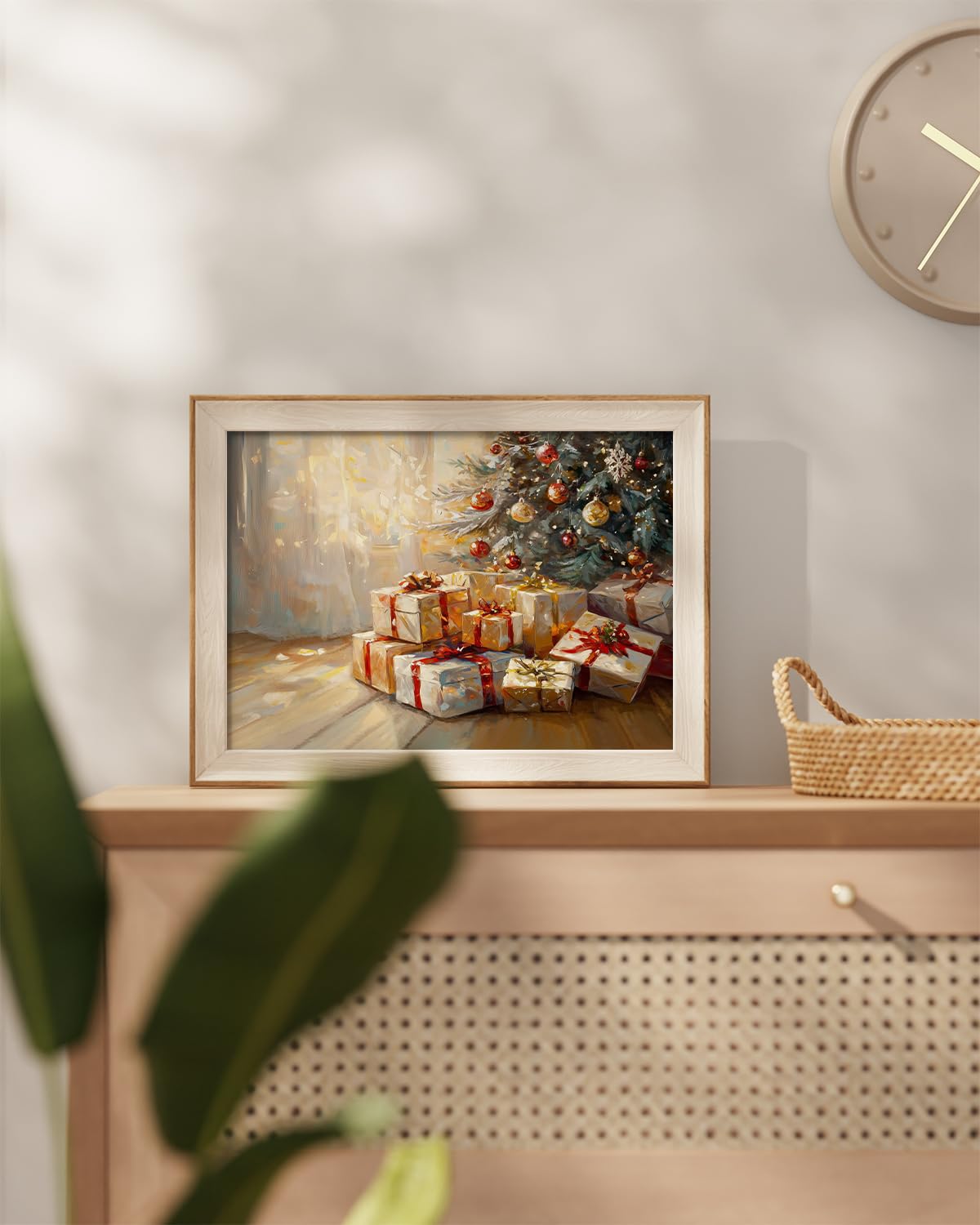 InSimSea Christmas Decor Framed Wall Art, Gifts under the Christmas tree Canvas Painting, Warm Holiday decor Unique Christmas Gi