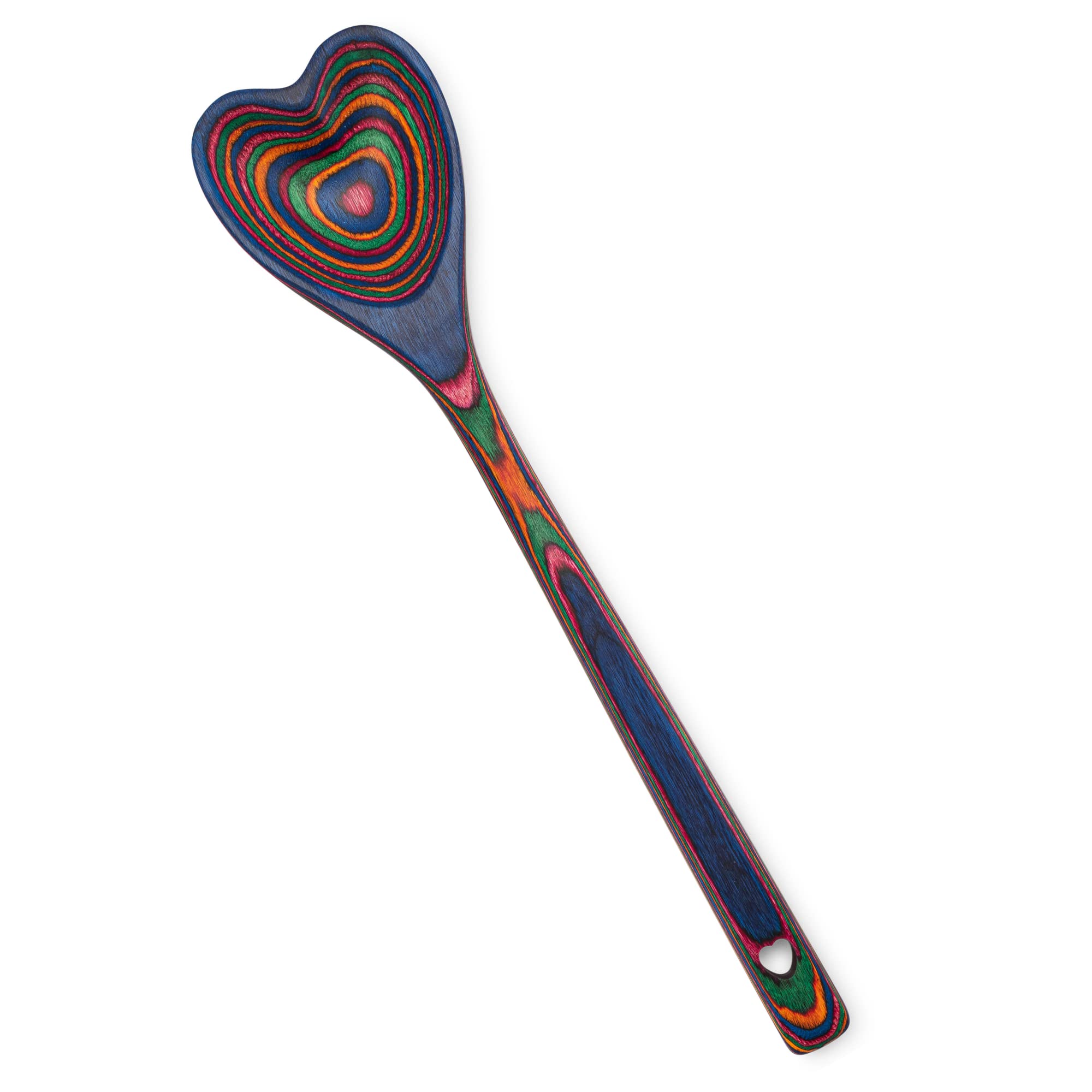 Heart Shaped Rainbow Pakkawood Wooden Spoon - Country Kitchen Vintage Wood Utensil - Colorful Handcrafted Pakka Cooking Serving