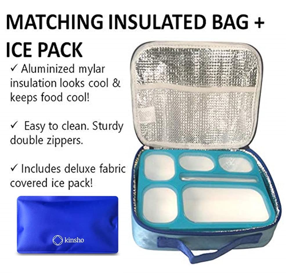 Bento-Box With Bag And Ice Pack Set. Lunch Boxes Snack Containers For Kids Boys Girls Adults. 6 Compartments, Leakproof Portion