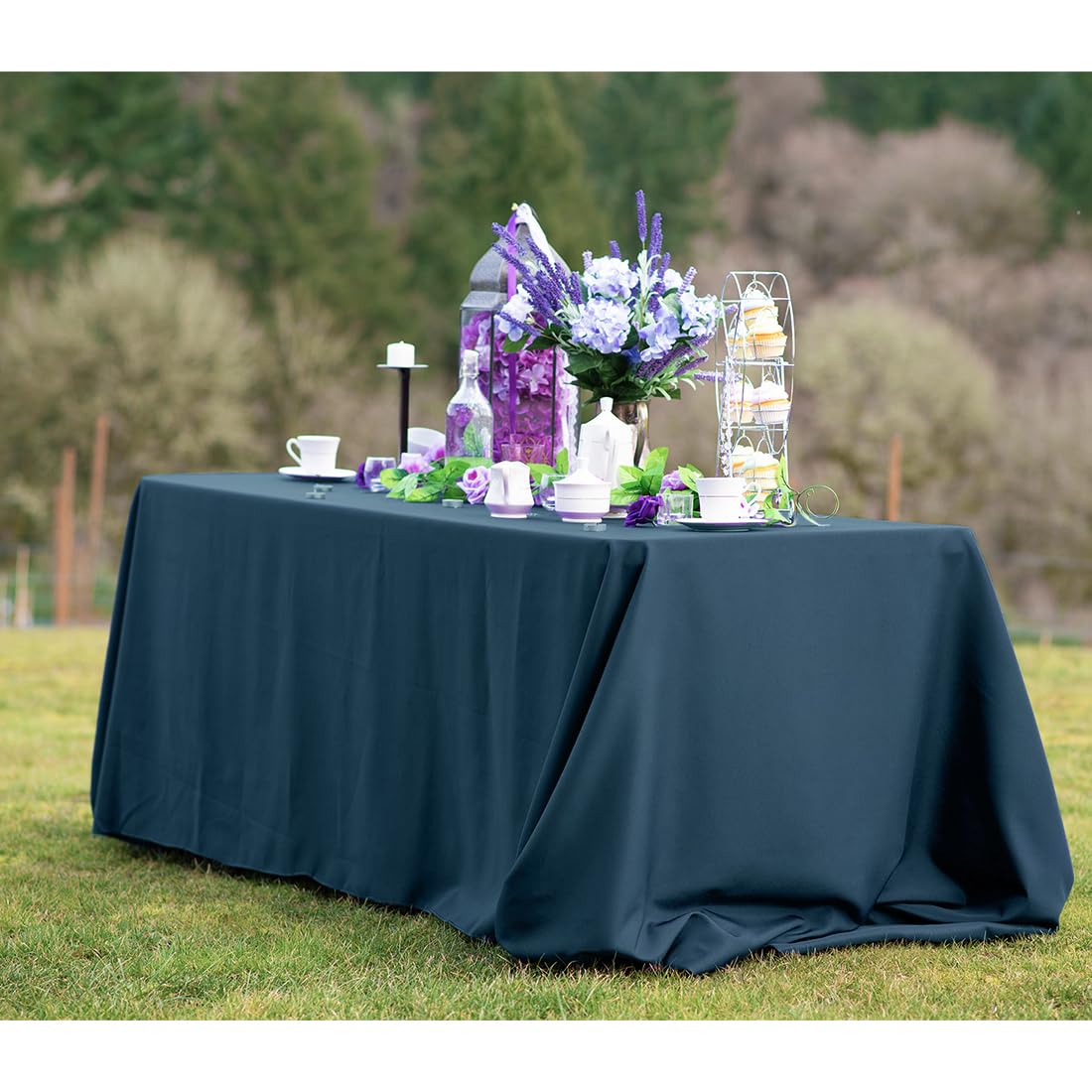 Ltc Linens 10-Pack Rectangular Tablecloths 90 In X 132 In With Rounded Corners - Navy Blue Table Cloths For 6 Ft Rectangle Table