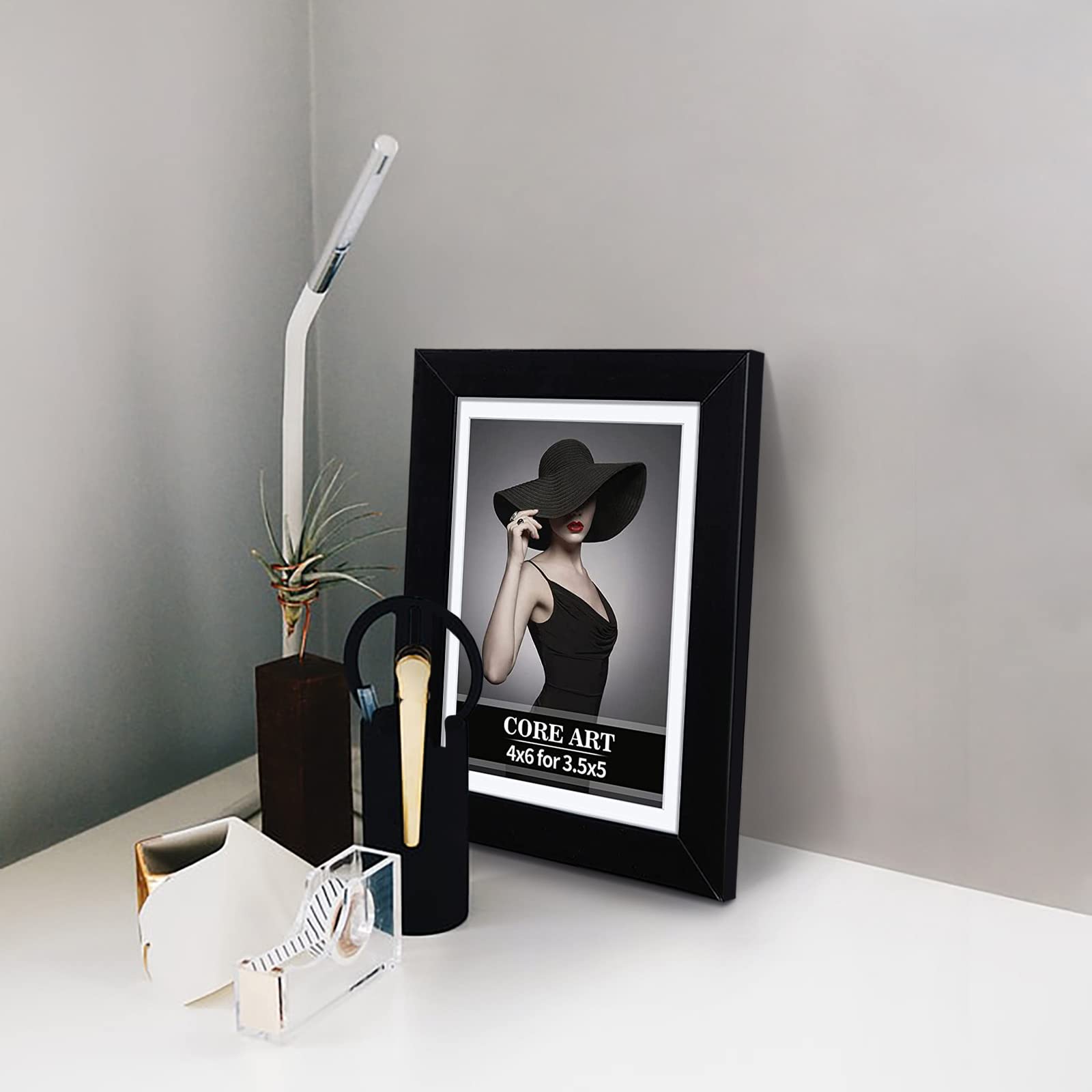 CORE ART 4x6 Black Picture Frame Set of 4,Display Pictures 3.5x5 with Mat or 4 x 6 without Mat,Multi Photo Frames Collage for Wa