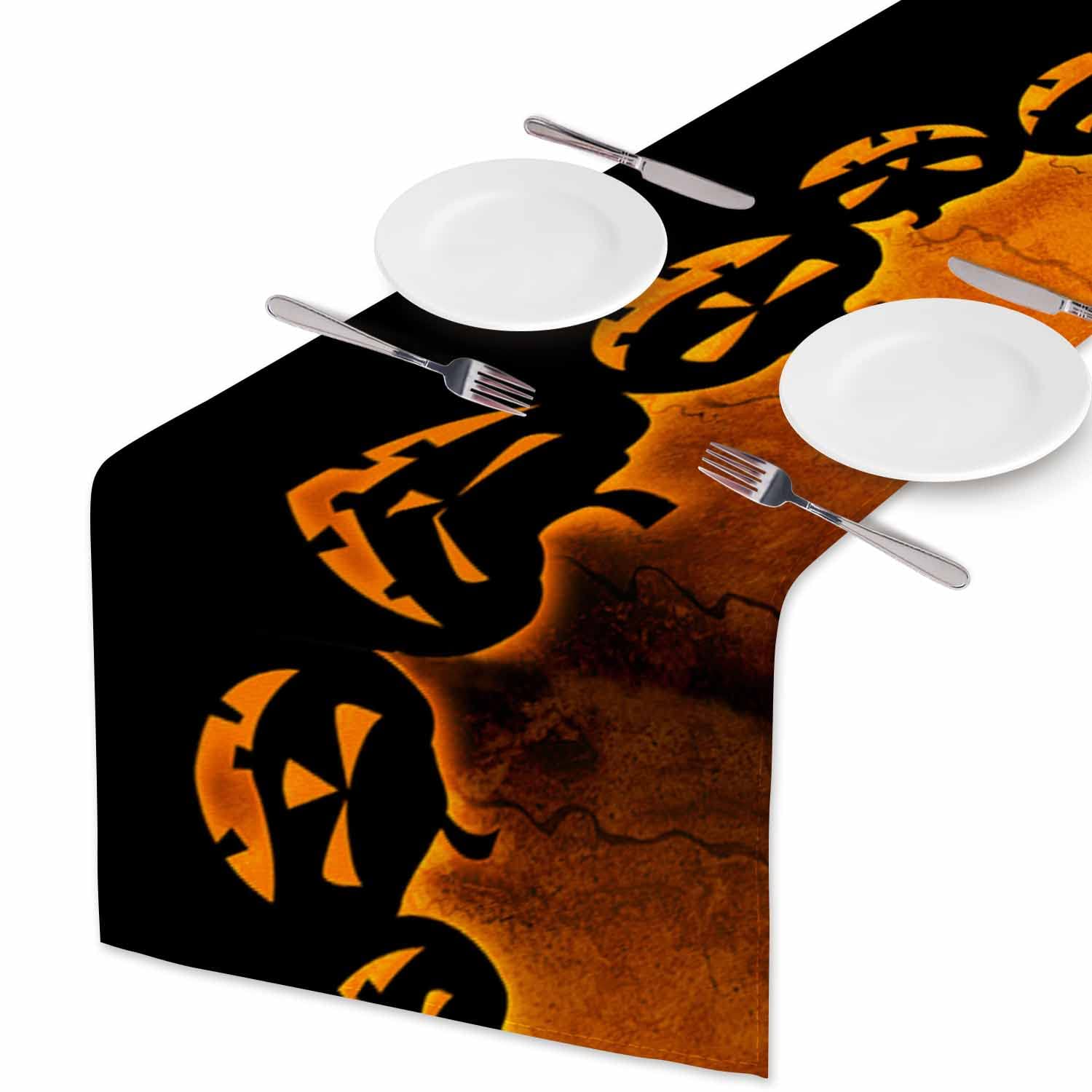 Hosnye Table Runner Halloween Evil Pumpkin,Cotton Linen Table Runner Decoration For Kitchen Family Dinner Table Holiday Party Fa