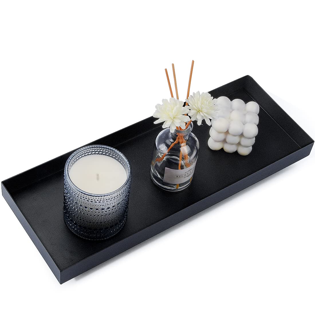 Aglary Rectangle Black Matte Metal Tray, Suit For Candle Holder, Vanity Decor Projects, Bathroom Toilet Tank Tray, Perfume Or Je