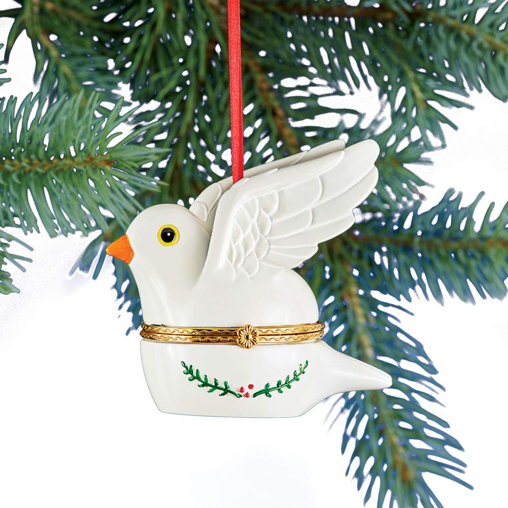 Collections Etc Hand Painted Trinket Christmas Ornaments with Opening Compartment for Small Gifts, Dove