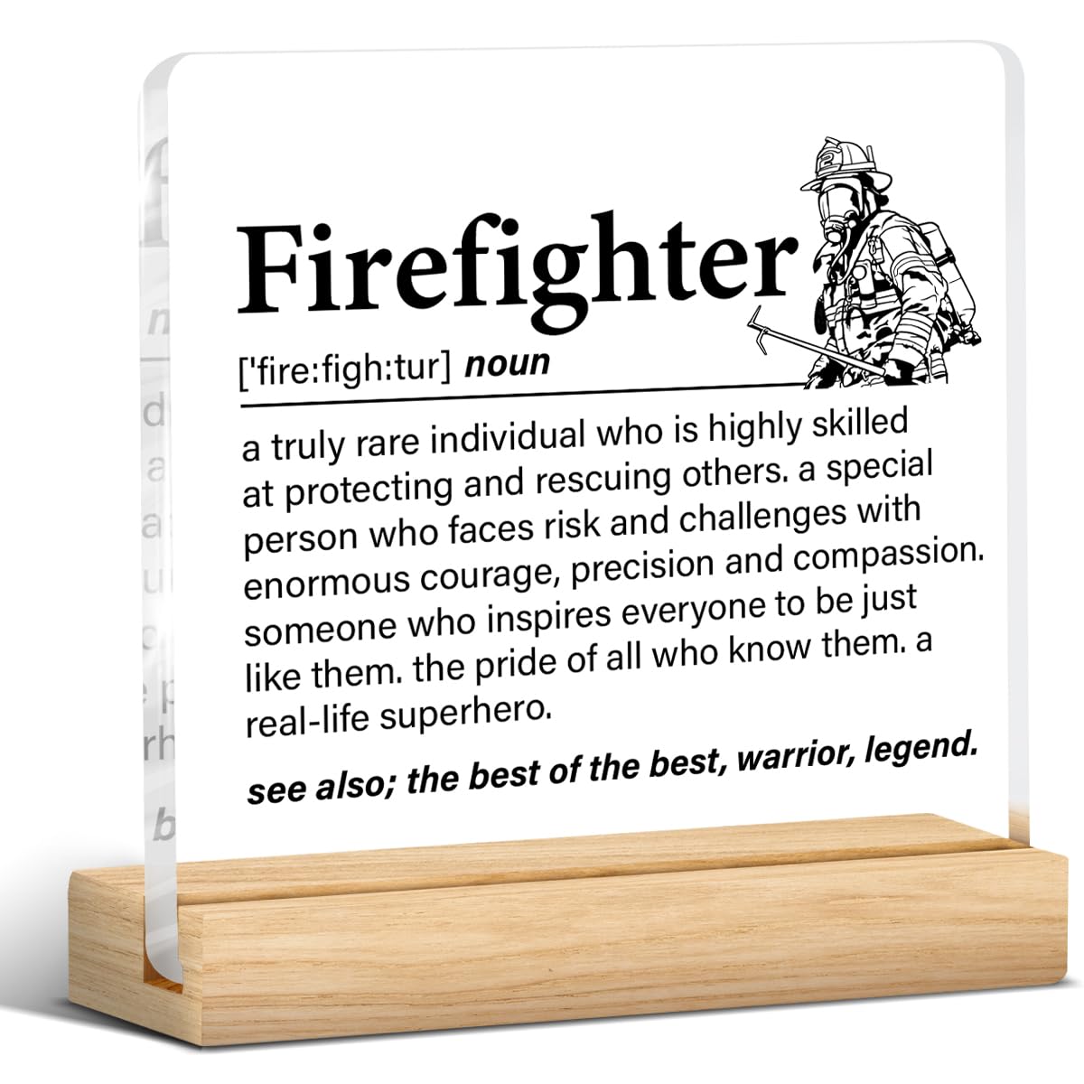 Firefighter Gifts for Women Men, Fireman Gifts, Firefighter Definition Clear Acrylic Desk Decorative Sign for Home Office, 4 x 4