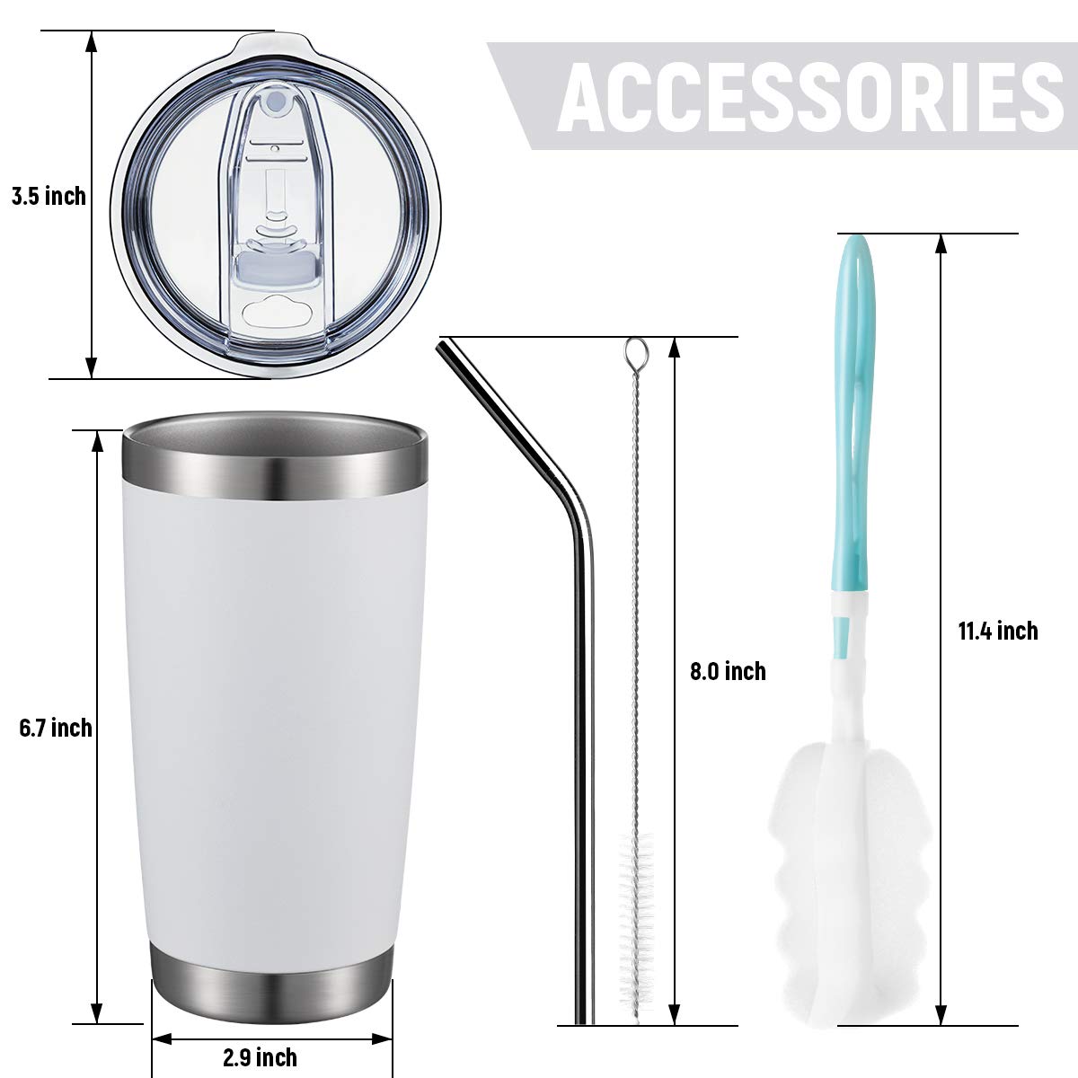 Comooo 20Oz White Tumbler Double Wall Vacuum Insulated Coffee Travel Mug Stainless Steel Tumbler Bulk With Lid And Straw Powder