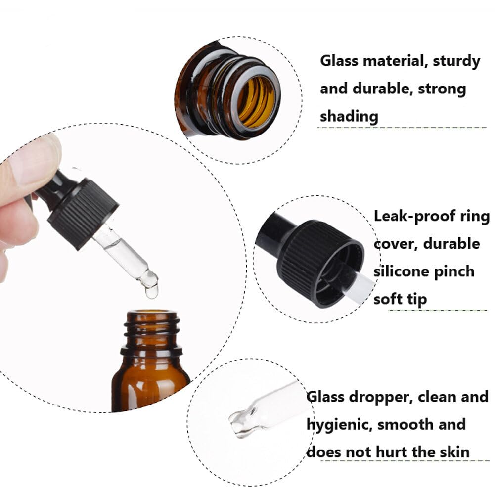 Tupandy 3Pcs 100Ml/3.4Oz Empty Amber Glass Dropper Bottles Refillable Glass Graduated Eye Dropper Container Storage Jar Pot Hold