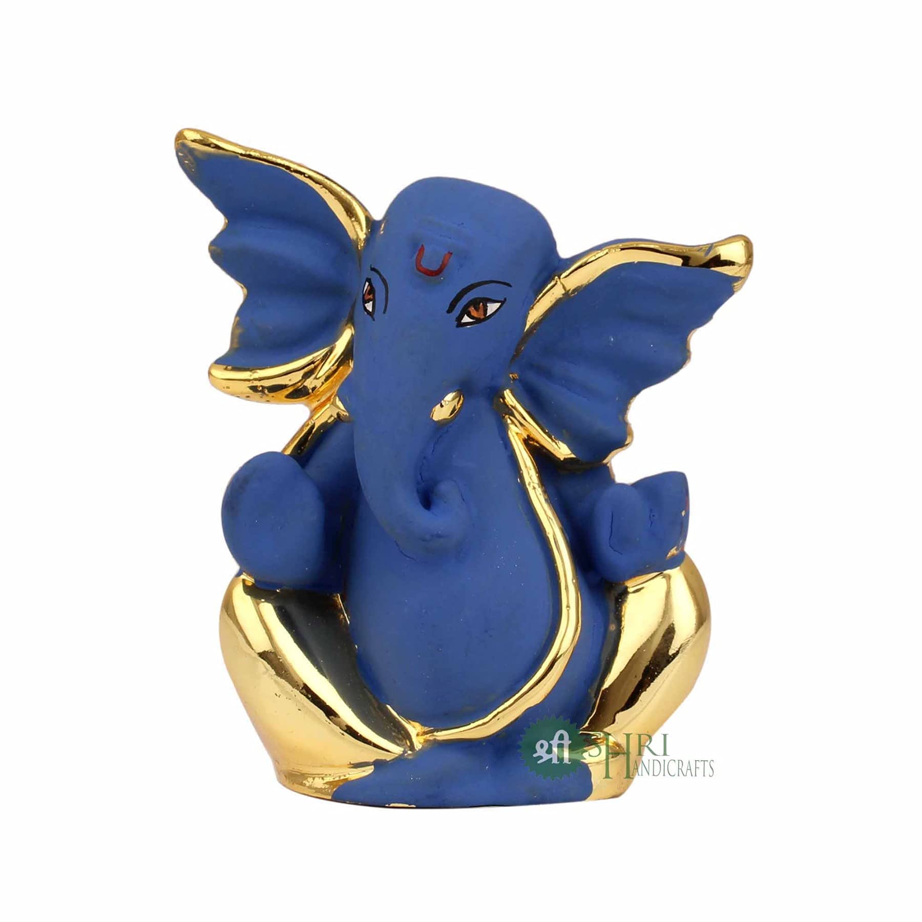 Shri Handicrafts God Ganpati Gold Plated Ganesha Idol for Car Dashoboard & Home Dcor(4x3x8cm, Blue), Resin