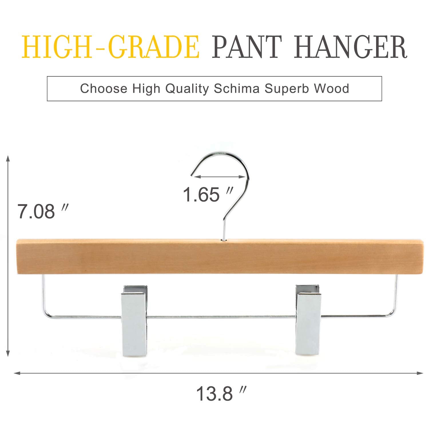 TOPIA HANGER Pants Hangers  Luxury Natural Wooden Hangers with Premium Metal Clips and 360 Swivel Anti-Rust Flat Hook  20-Pack Boutique Hangers for Skirts  Trousers  Jeans Slacks-CT03N