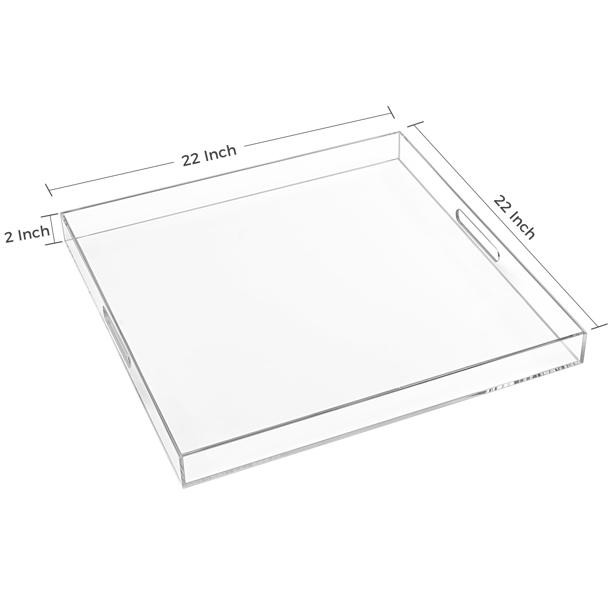 22  22 Inches Oversize Extra Large Sturdy Clear Acrylic Serving Tray King Size Decorative Tray Big Ottoman Tray With Cut Out Han