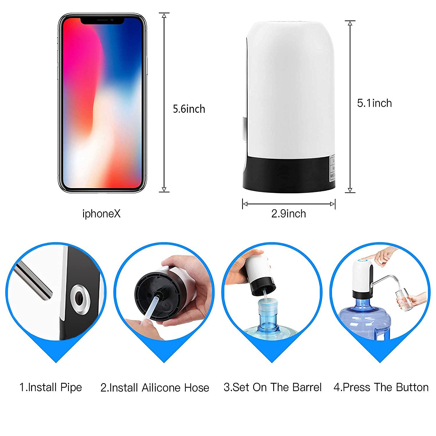 Water Bottle Dispenser, Wate Pump 5 Gallon Water Dispenser Automatic Drinking Water Pump Water Jug Dispenser Smart Usb Rechargea