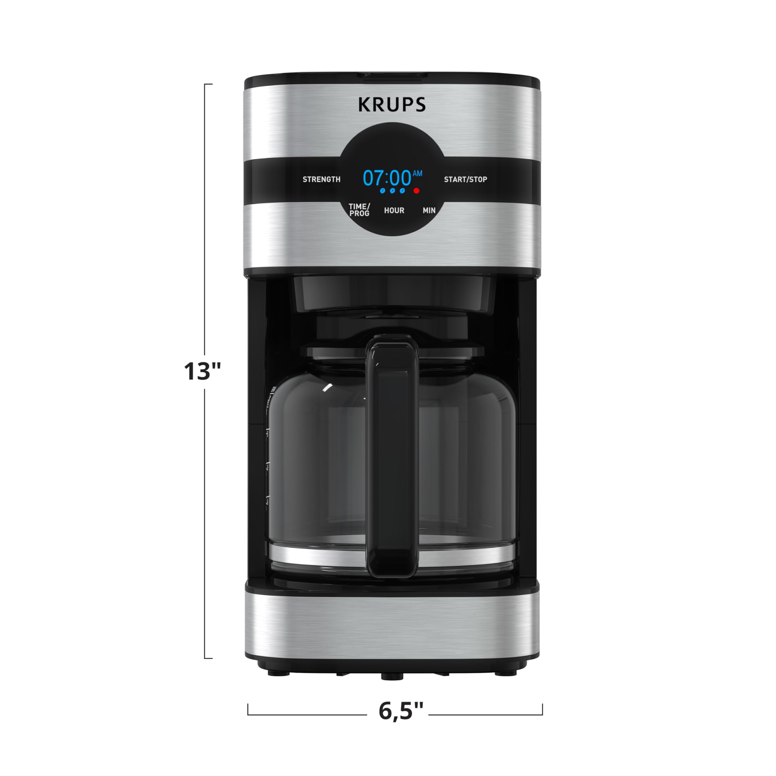 KRUPS 10-Cup Digital Coffee Maker, Stainless Steel & Black, Model 10942227700, Drip Free, Dishwasher Safe Pot, 900 Watts