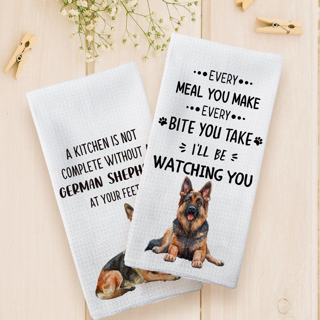 Tzhim German Shepherd Gifts Kitchen Towels Set Of 2, German Shepherd Gifts For Women Dish Towels Tea Towels For Kitchen, German