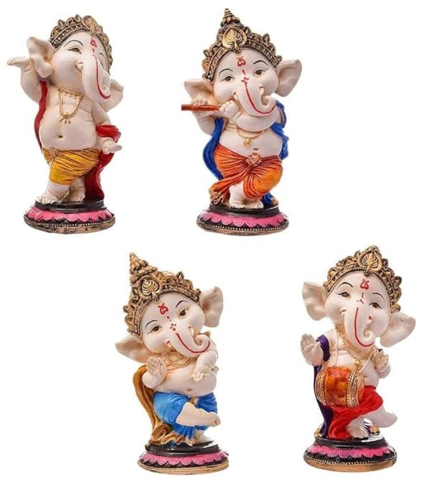 Srimaa Ventures Set Of 4 Ganesha Idol || Dancing Ganpati Statue For Living Room, Temple, Workspace