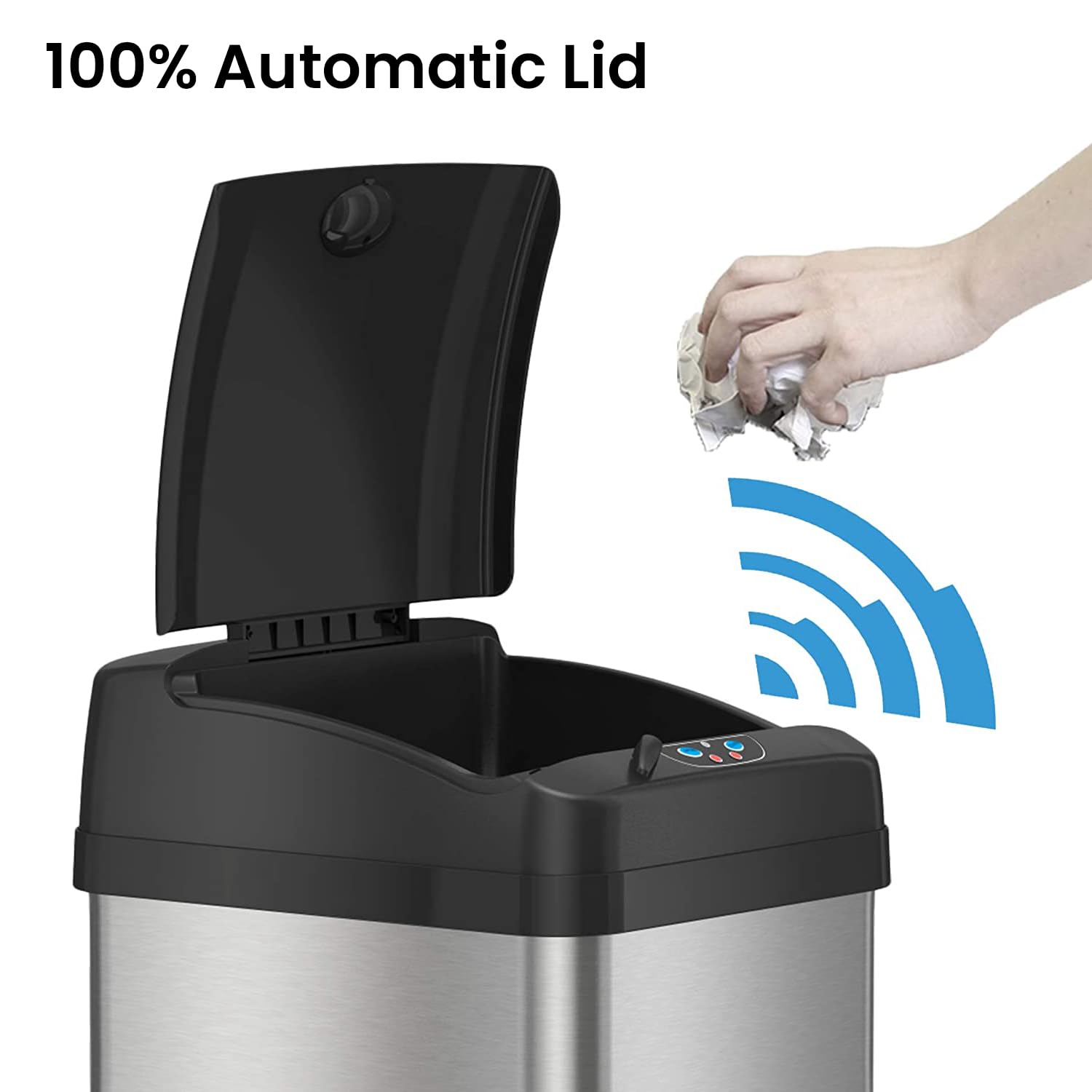 Itouchless 13 Gallon Sensor Kitchen Trash Can With Lid And Odor Filter, Stainless Steel Trashcan Extra-Wide Lid Opening Slim Gar