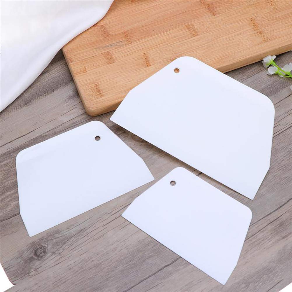 Luckycivia Dough And Bowl Scraper 3-Piece Trapezoidal Plastic Scraper Multi-Function Kitchen Scraper Food Safety Plastic Dough C
