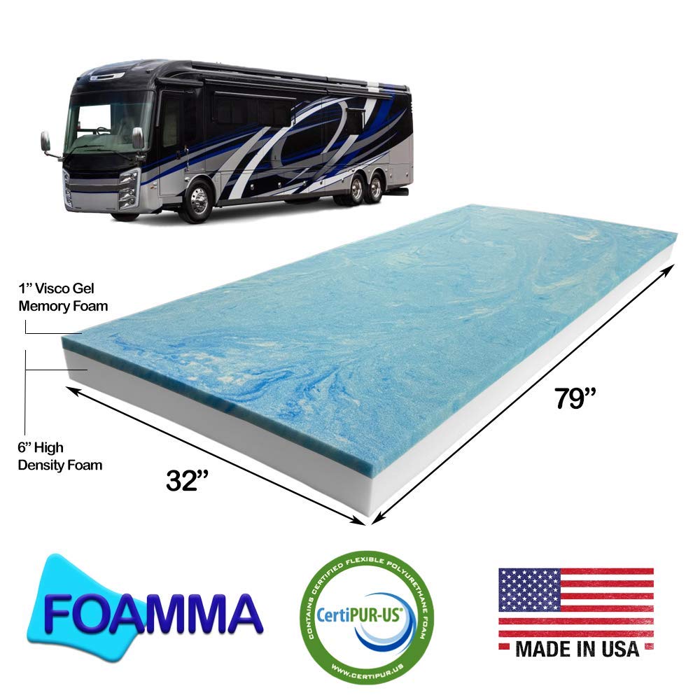 Foamma 7    X 32    X 79    Truck, Camper, Rv Travel Visco Gel Memory Foam Bunk Mattress Replacement, Made In Usa, Comfortable,