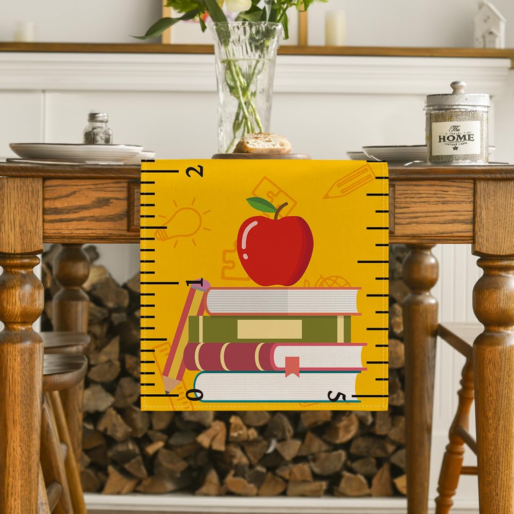 Artoid Mode Ruler Book Back To School Table Runner, First Day Of School Student Kids Classroom Dining Table Decoration For Home
