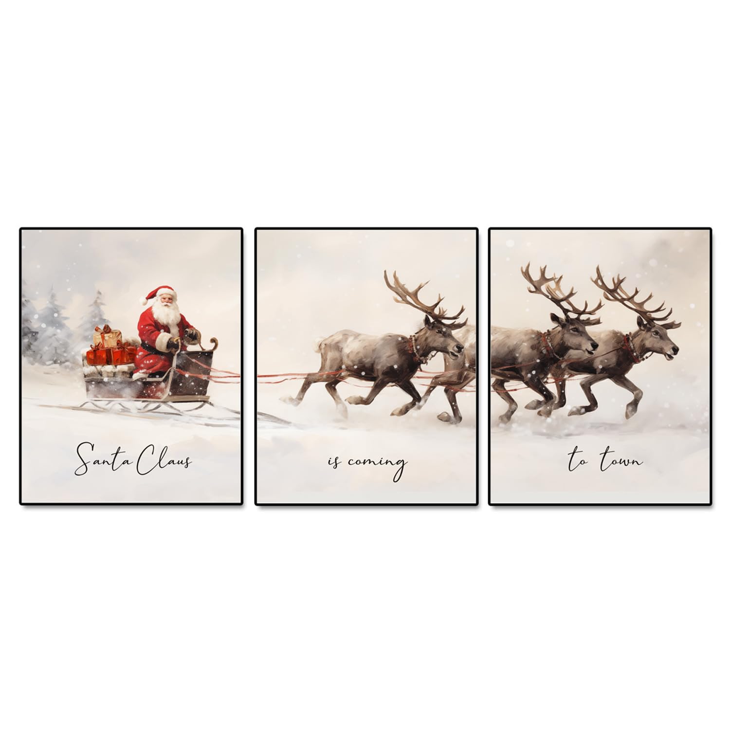 Gallery Set Of 3, Christmas Posters, Christmas Santa Claus With A Sleigh Prints, Xmas Wall Art Home Decor, Christmas Wall Art, C