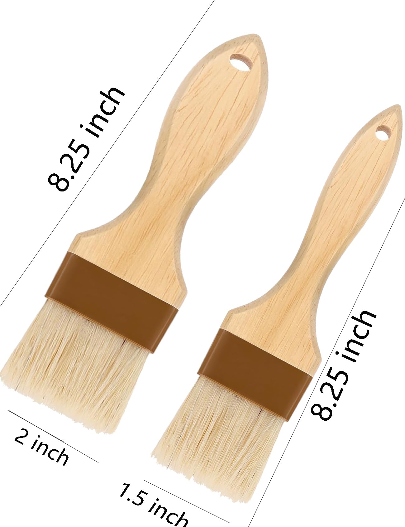 Pastry Brush,2'' &1.5'' Basting Brush For Cooking,Natural Bristle Cooking Brush For Oil Sauce,Non-Shedding Pastry Brush For Baki