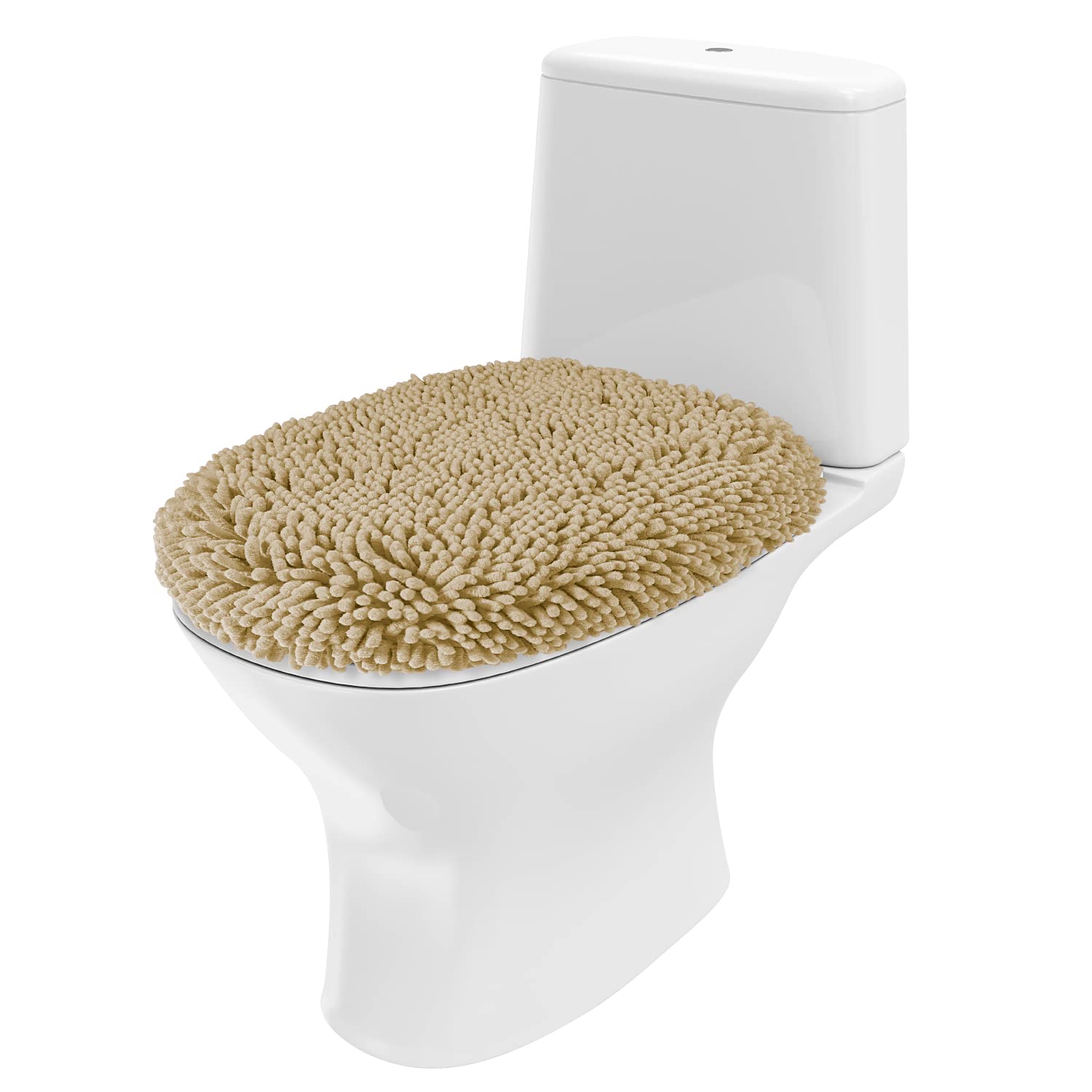 Homeideas 3 Pieces Beige Bathroom Rugs Set, Ultra Soft Non Slip Bath Rug And Absorbent Chenille Bath Mat, Includes U-Shaped Cont