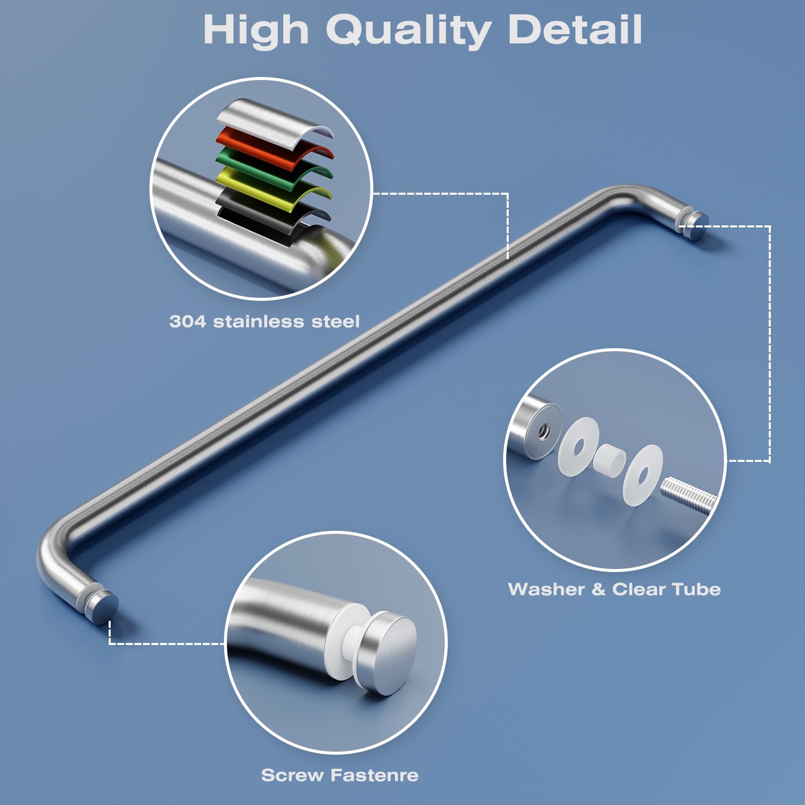 Ranbo Glass Shower Door Towel Bar 22 Inch Stainless Steel Sliding Shower Door Handle Replacement With Brushed Nickel Finish For
