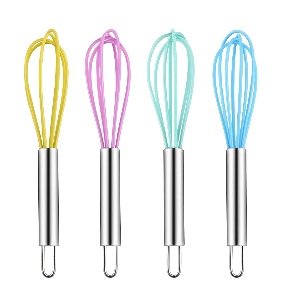 Newbested 4 Pack Colorful Mini Silicone Kitchen Whisks With Stainless Steel Handles For Milk Egg Blending Stirring Whisking And