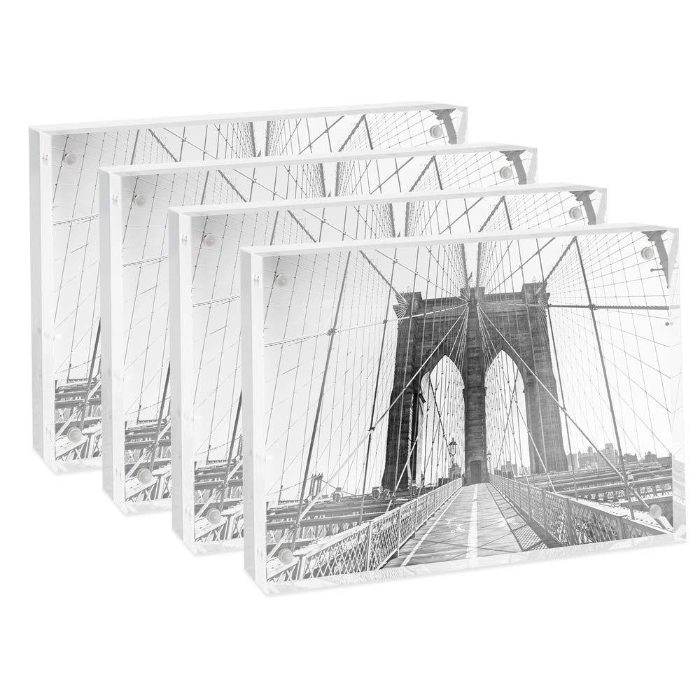 Isaac Jacobs 5    x 7    (4-Pack) Super Thick [28MM Thickness] Clear Acrylic Magnetic Block Picture Frame, Double-Sided, Framele