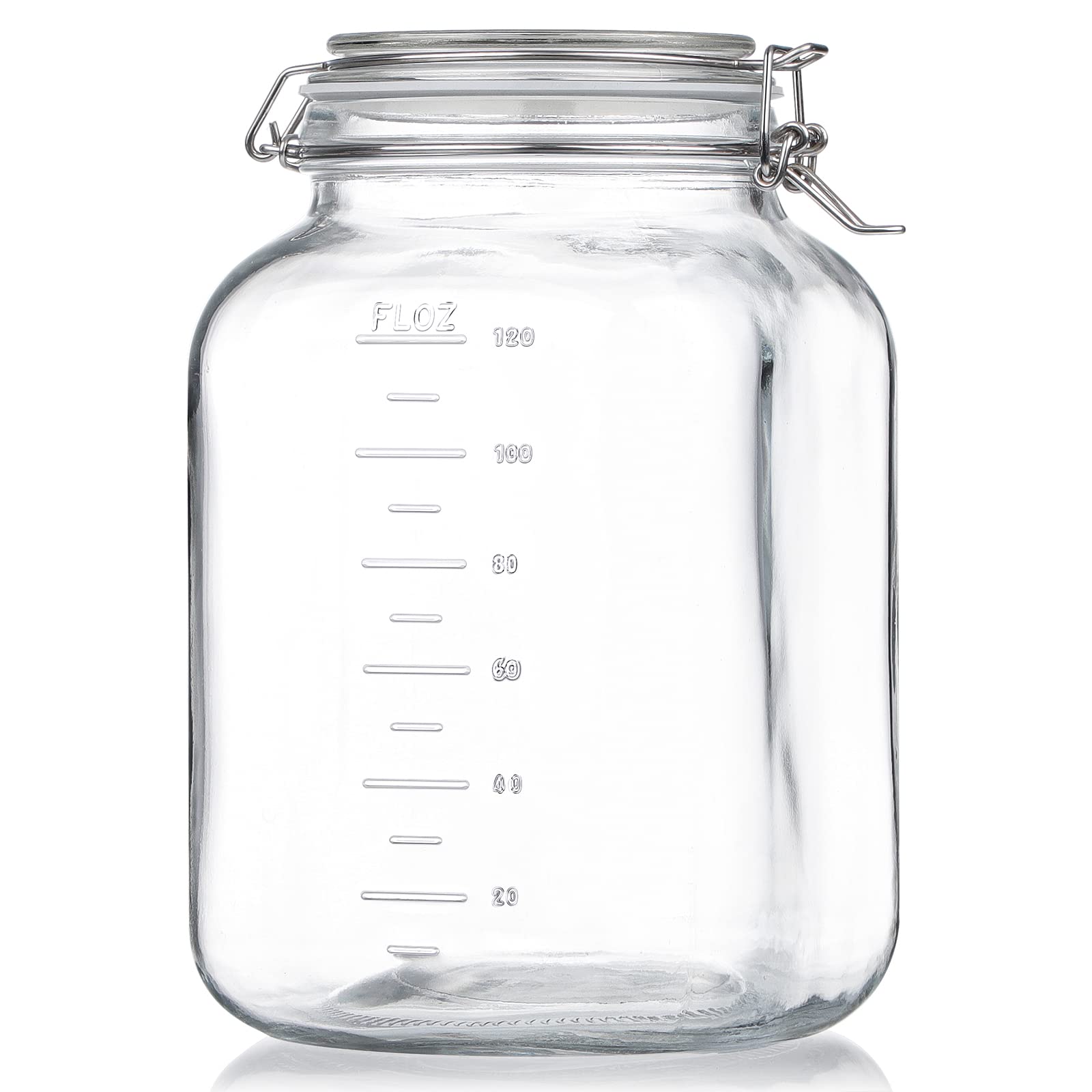 Folinstall 1 Gallon Square Super Wide-Mouth Glass Jars with Airtight Lids, Glass Storage Jars with 2 Measurement Mark, Sturdy Ca