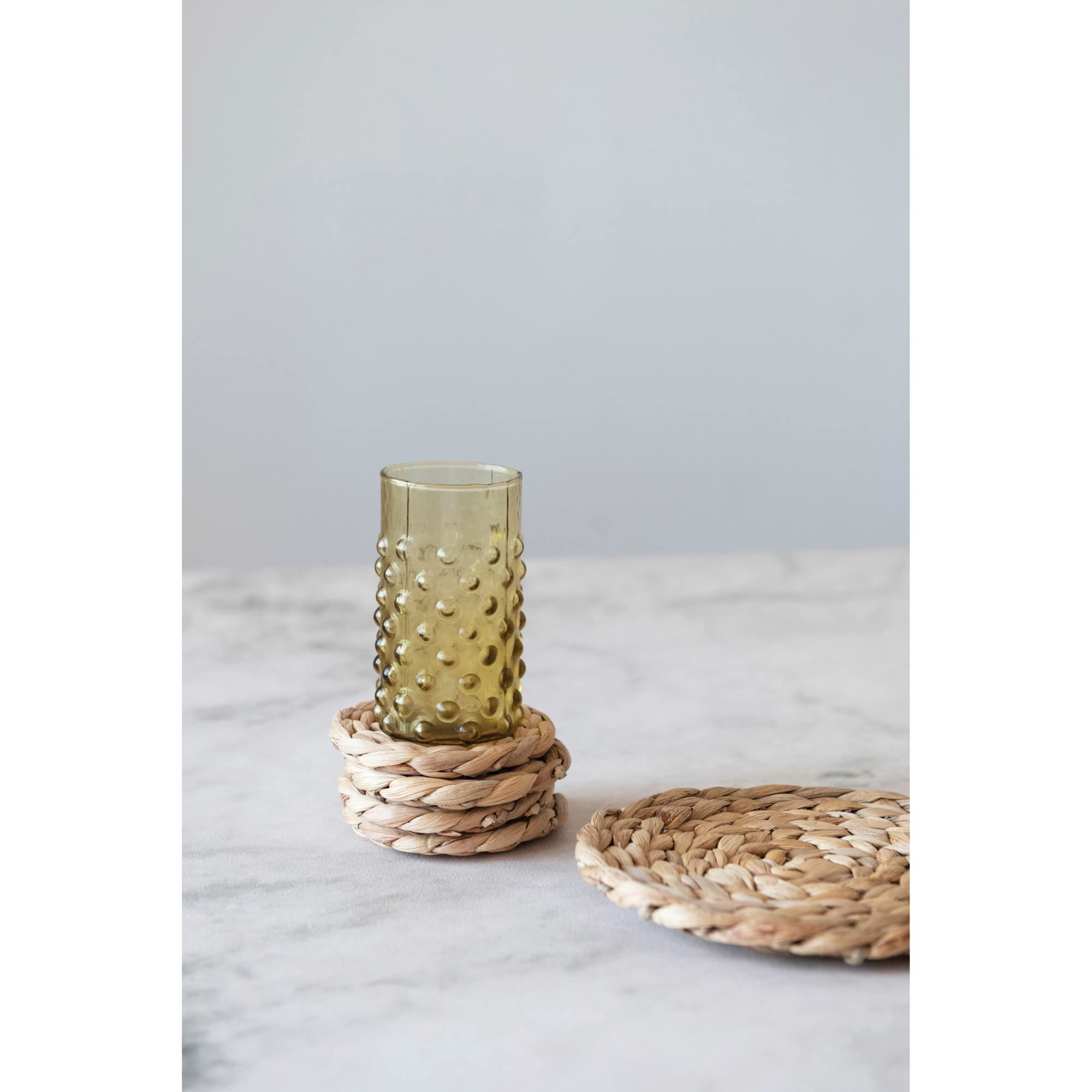 Creative Co-Op Hand-Woven Water Hyacinth Trivet And 4'' Round, Set Of 5 Coasters, 10'' L X 10'' W X 1'' H, Natural