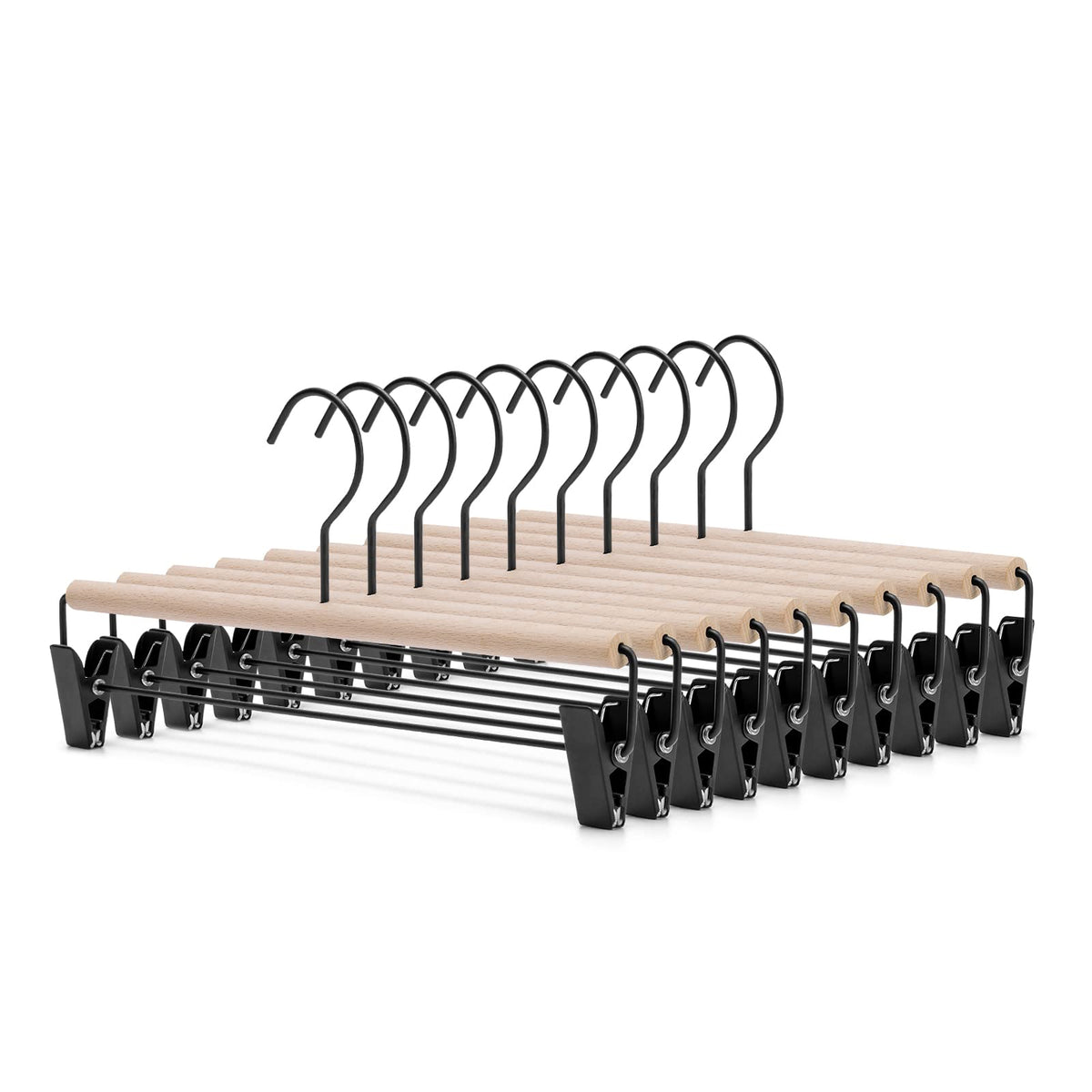 Nature Smile Deluxe Beech Wooden Pants Hangers Bottom Hanger Jeans Hanger Trousers Skirt Hanger With 2-Adjustable Black Matt Cli