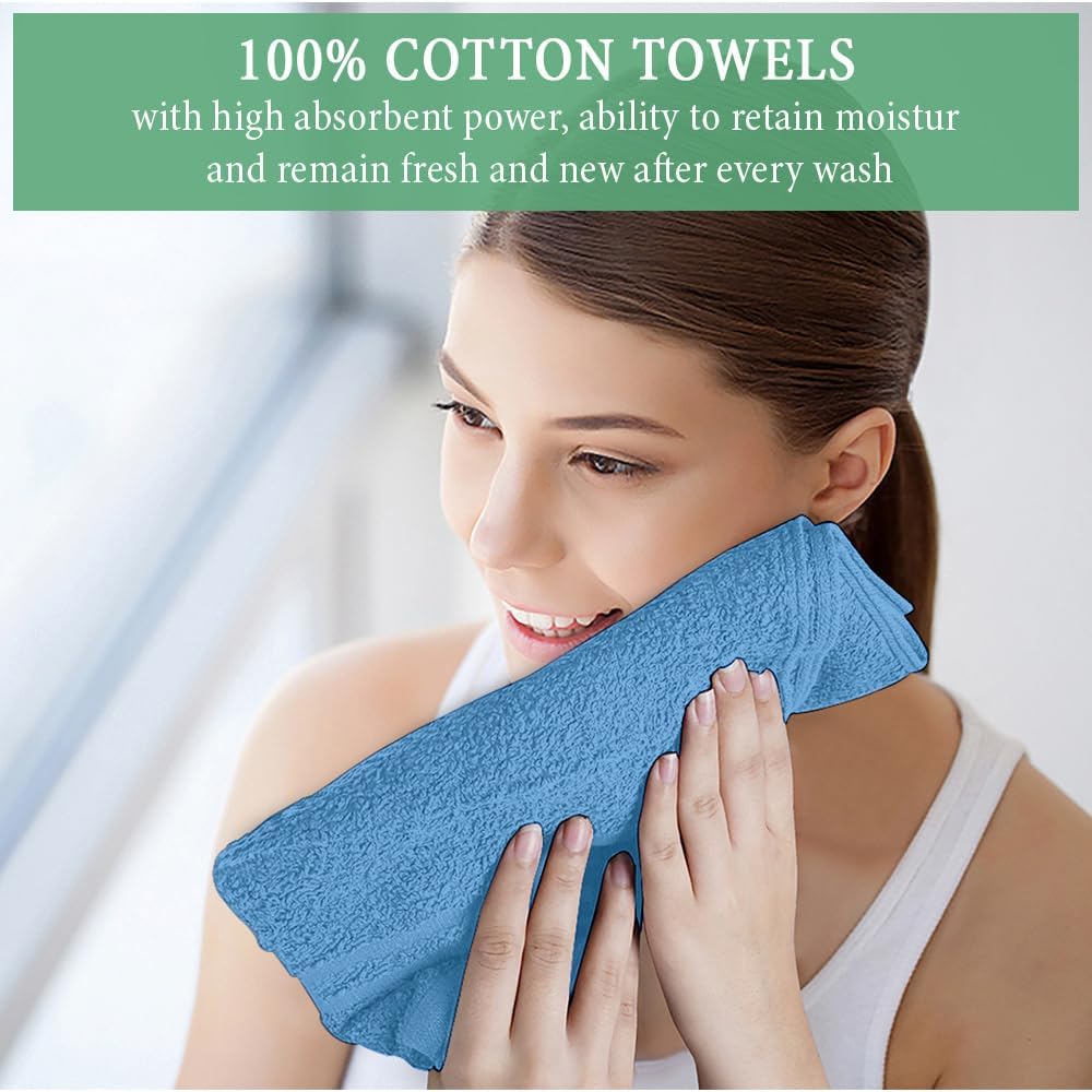 STF Linen Hand Towels (Pack of 24) Light Blue Economy Towels Salon Towels - 100% Cotton Spa Towels - 16 x 27 Inches Highly Absor