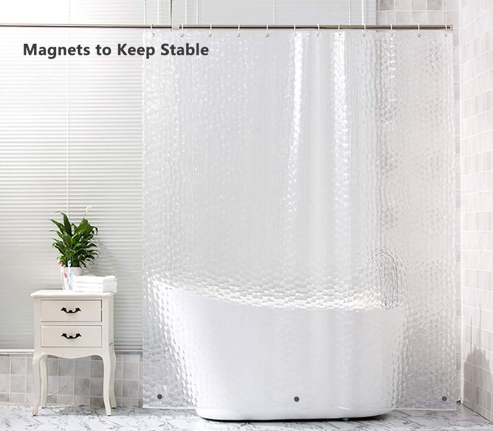 Ryhpez Clear Shower Curtain Liner Set with Hooks, 72"x72", Water Cube, Model SHO19A08_02_eo