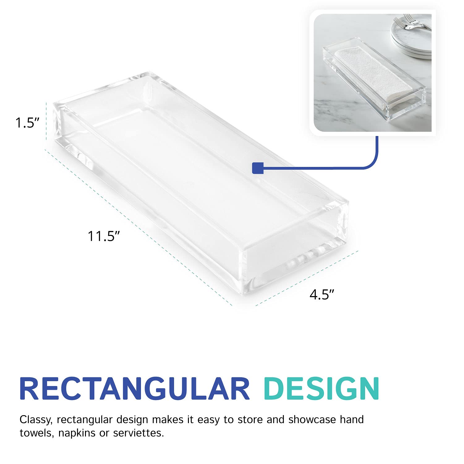 Huang Acrylic Clear Hand Towel Tray 11''X4'' (10.5''X3.5'' Internal) | For Bathrooms, Kitchens, Hosting, Picnics, Parties | Long