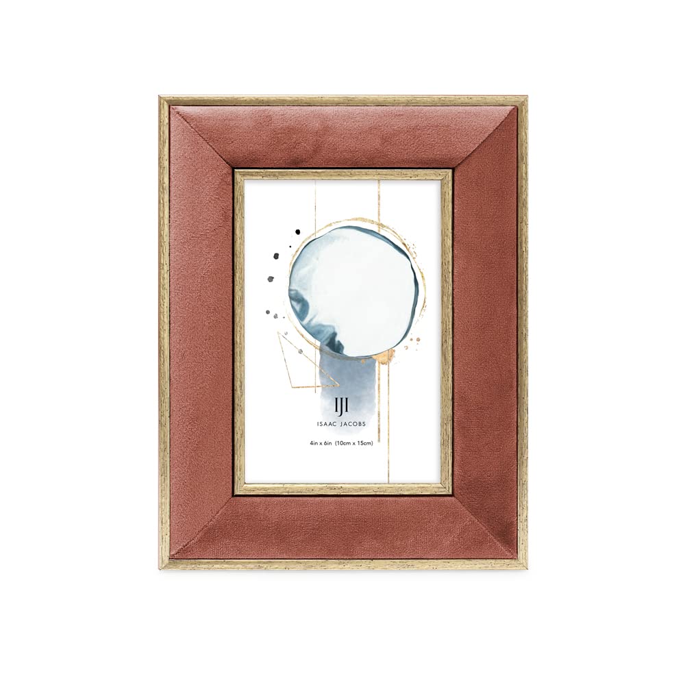 Isaac Jacobs Velvet Picture Frame with Metallic Gold Double Border, Photo Frame, Horizontal & Vertical, Made for Tabletop & Wall