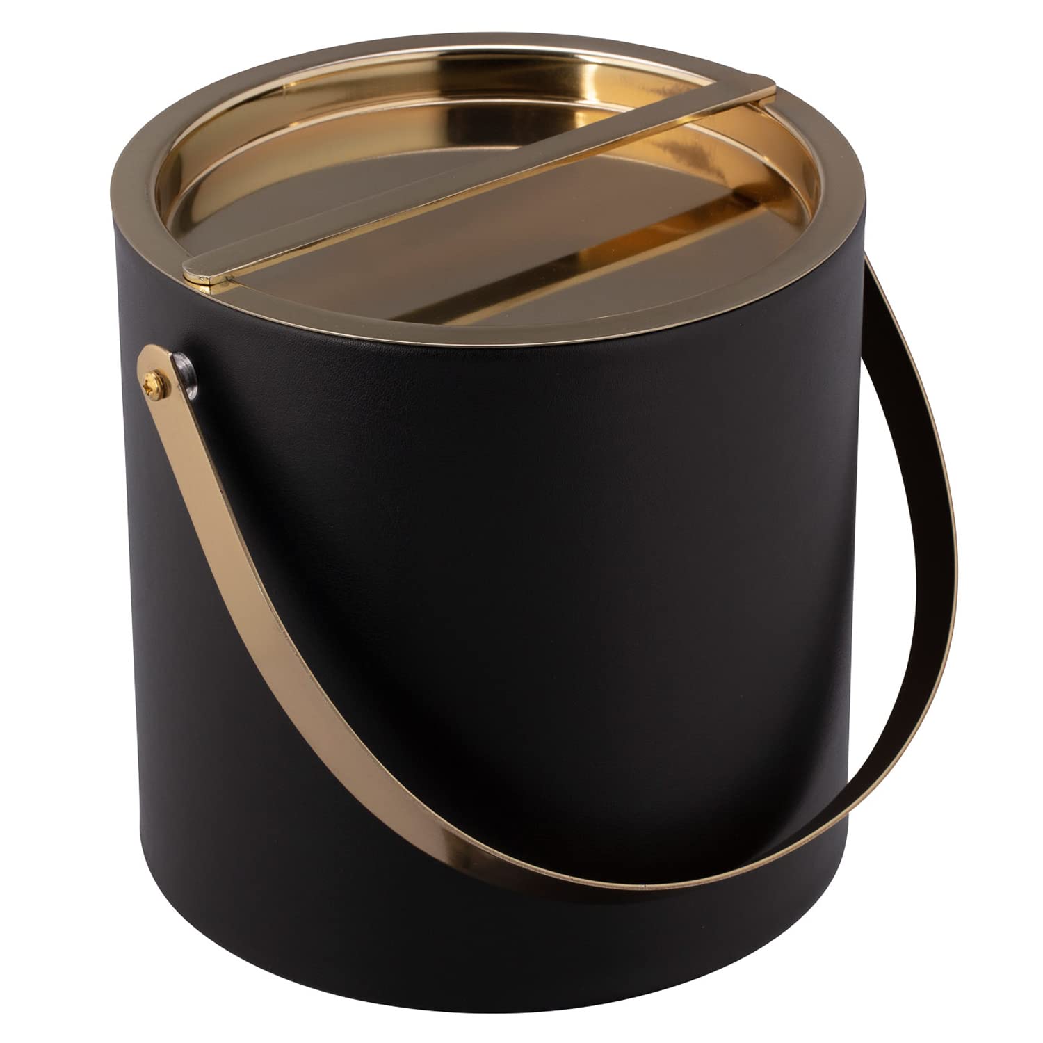 Kraftware Polished Gold Arch Handle & Bridge Cover: Black Milan 3Qt Ice Bucket, 3 Quarts