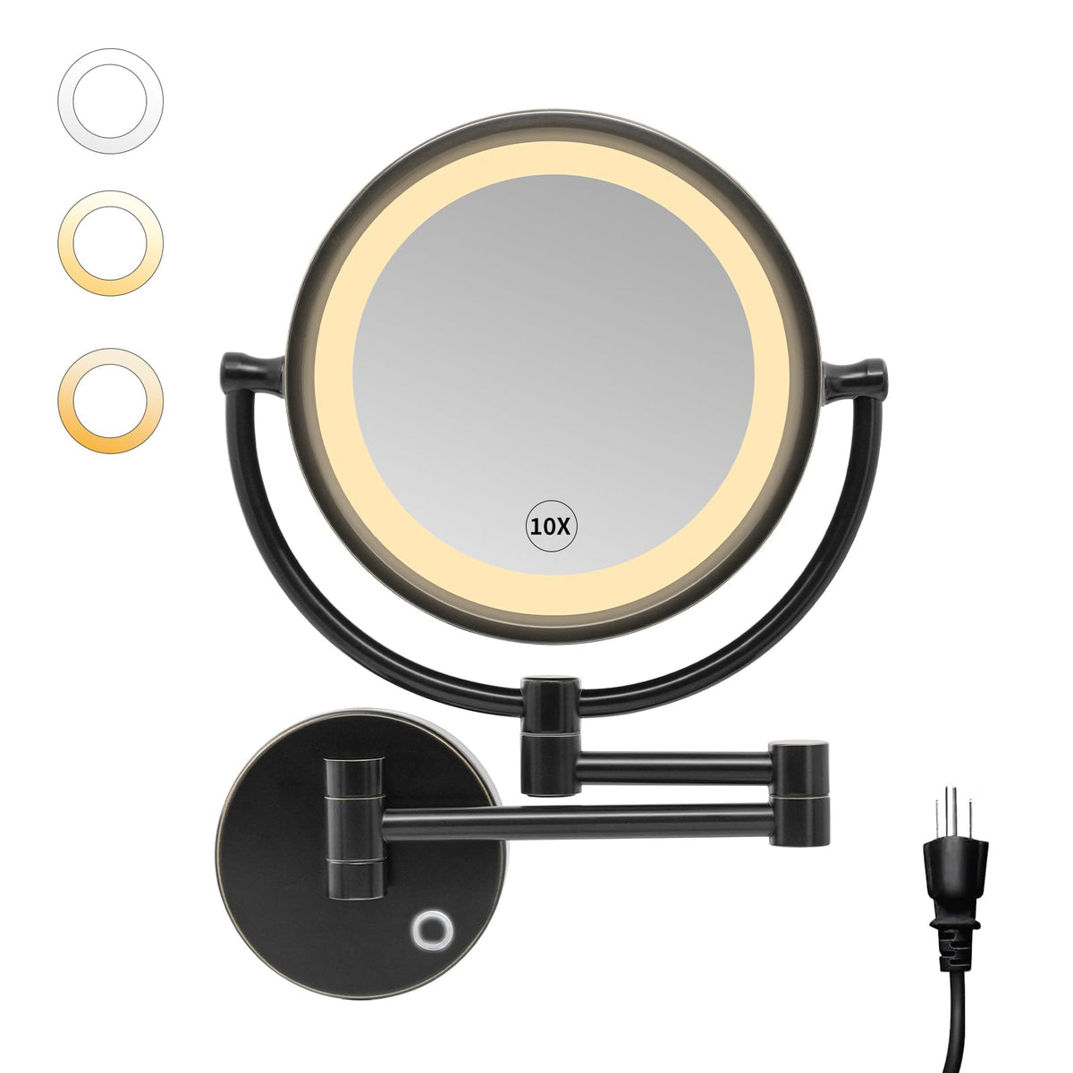 Gurun 8.5 Inch Magnifying Makeup Mirror With 3 Dimmable Led Lights Double Sided Touch Control Vanity Mirror For Bathroom With 10