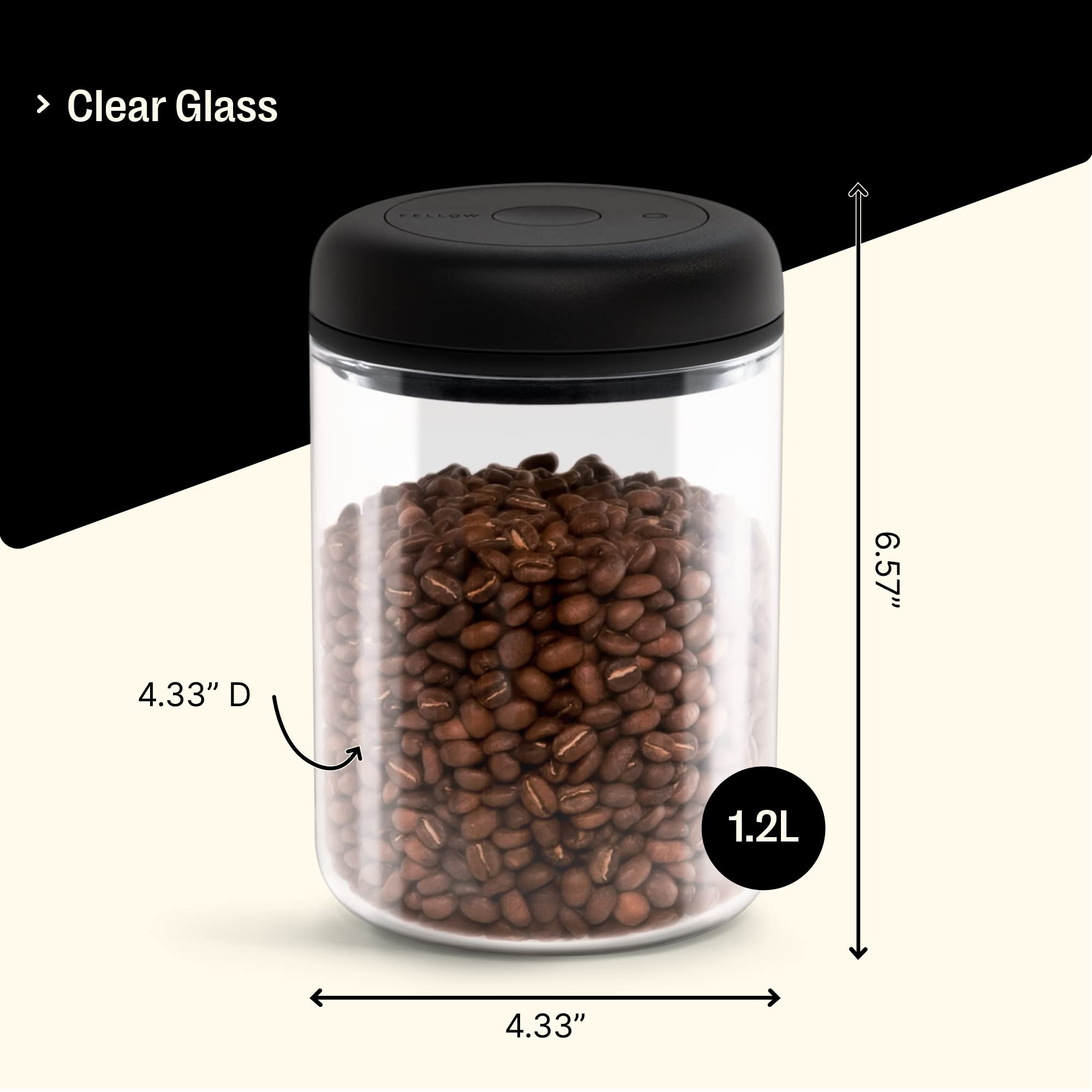 Fellow Atmos Vacuum Coffee Canister & Food Storage Container - 1.2 Liter Canister Holds Up To 16 Oz Of Coffee Beans - Airtight F