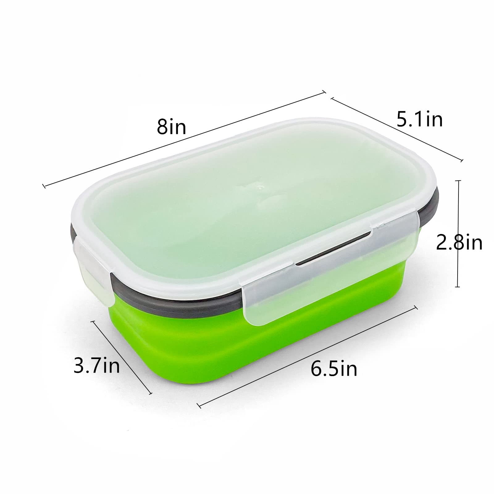 Green Food Grade Silicone Lunch Container Bento Box, Collapsible Food Storage Containers With Airtight Lids And 2In1 Fork, Reusa