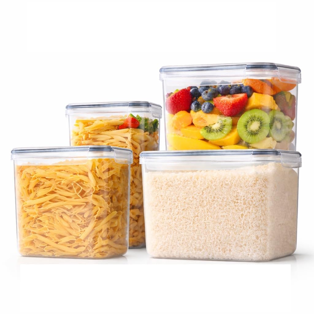 Kienlix Airtight Food Storage Containers With Lids, Clear Plastic Canister Set Of 4, 800Ml 1400Ml 2000Ml 2800Ml, Bpa Free, Stack