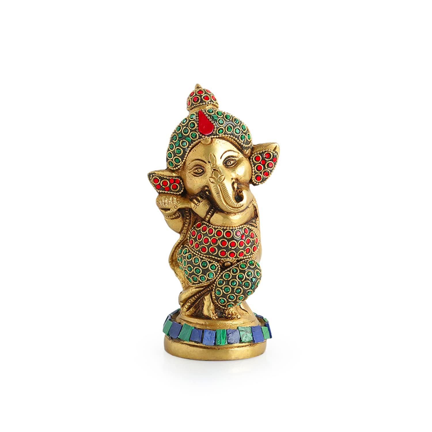 Exclusivelane Englighted Ganesha Idol For Home Dcor (Pure Brass, 0.9 Kg) | Lord Ganesh For Pooja Room, Murti, Statue, Ganpati