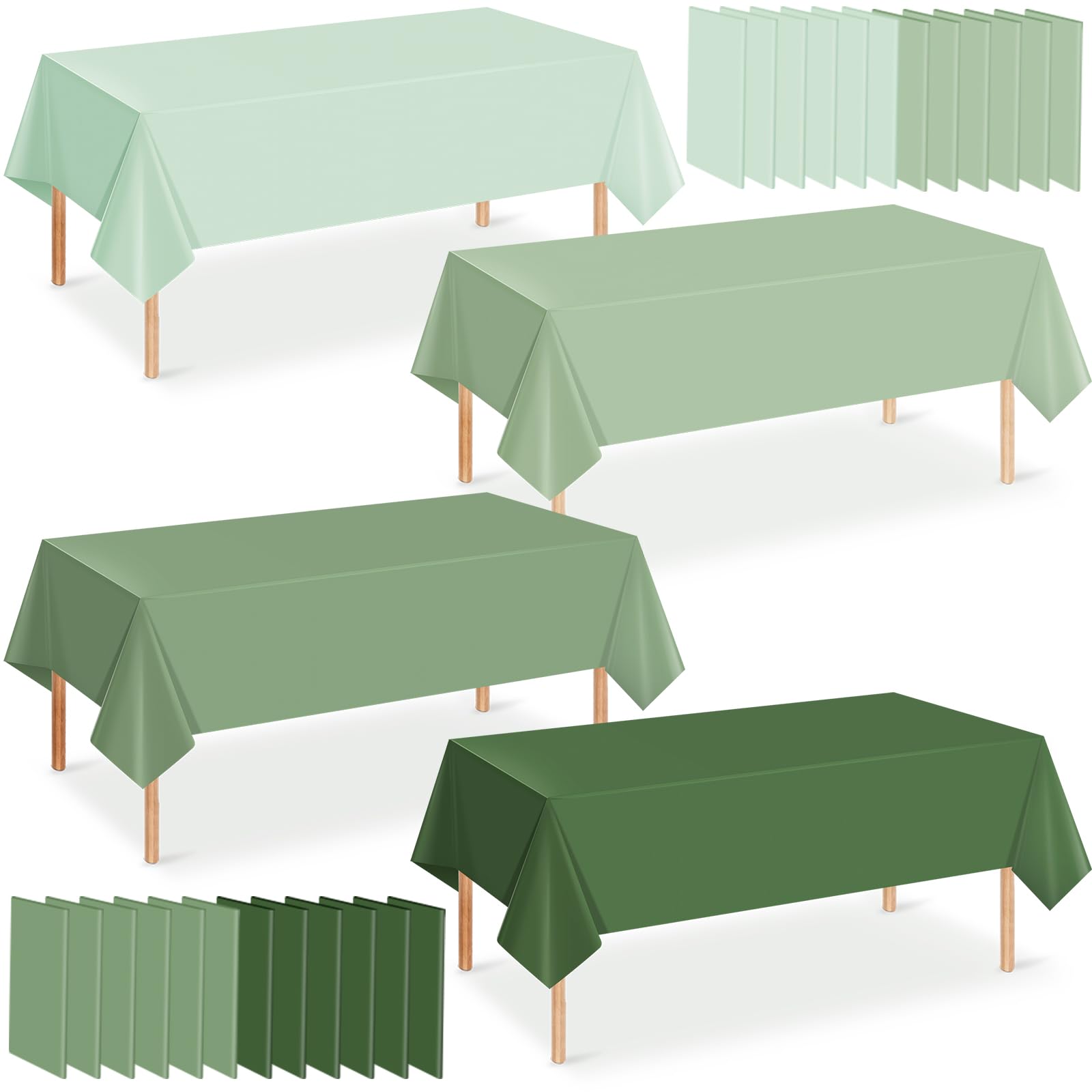 Hallswl 24Pcs 54  108 Inch Sage Green Tablecloth 4 Green Colors Disposable Plastic Rectangle Table Cover for Baby Shower Bridal 