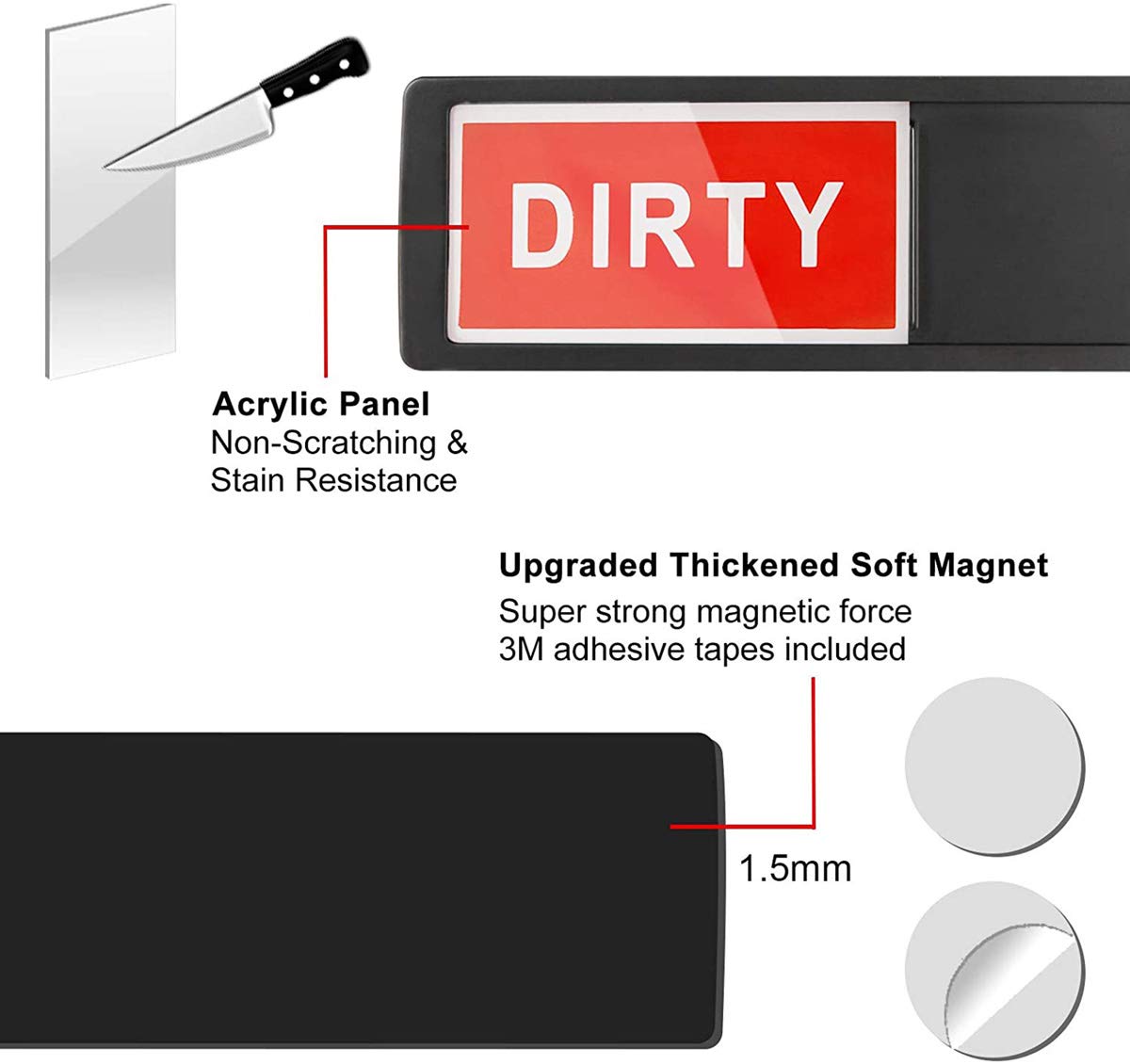Dishwasher Clean Dirty Indicator, Easy To Read & Slide, Can Diy Sign (Silver Dirtyclean)