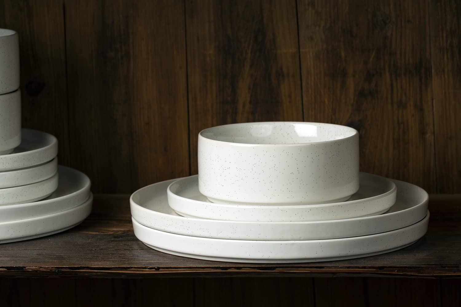 Famiware Nebula Plates and Bowls Set, 12 Pieces Dinnerware Sets, Dishes Set for 4, White