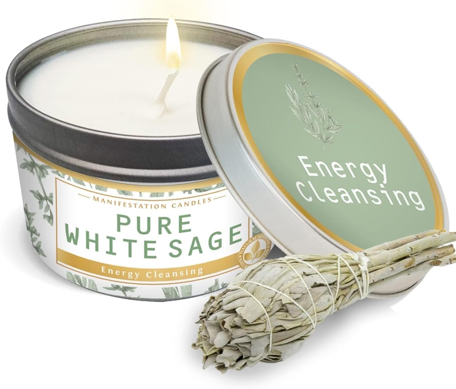 Magnificent 101 Candle Long Lasting Pure White Sage Scented Candle - 6 oz - 35 Hour Burn - Natural Soy Wax Smudge for House Ener